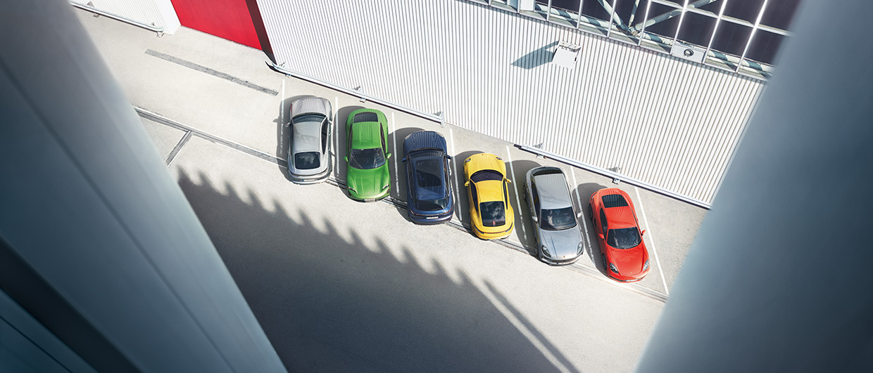 Aerial view of 911 model range in many colours