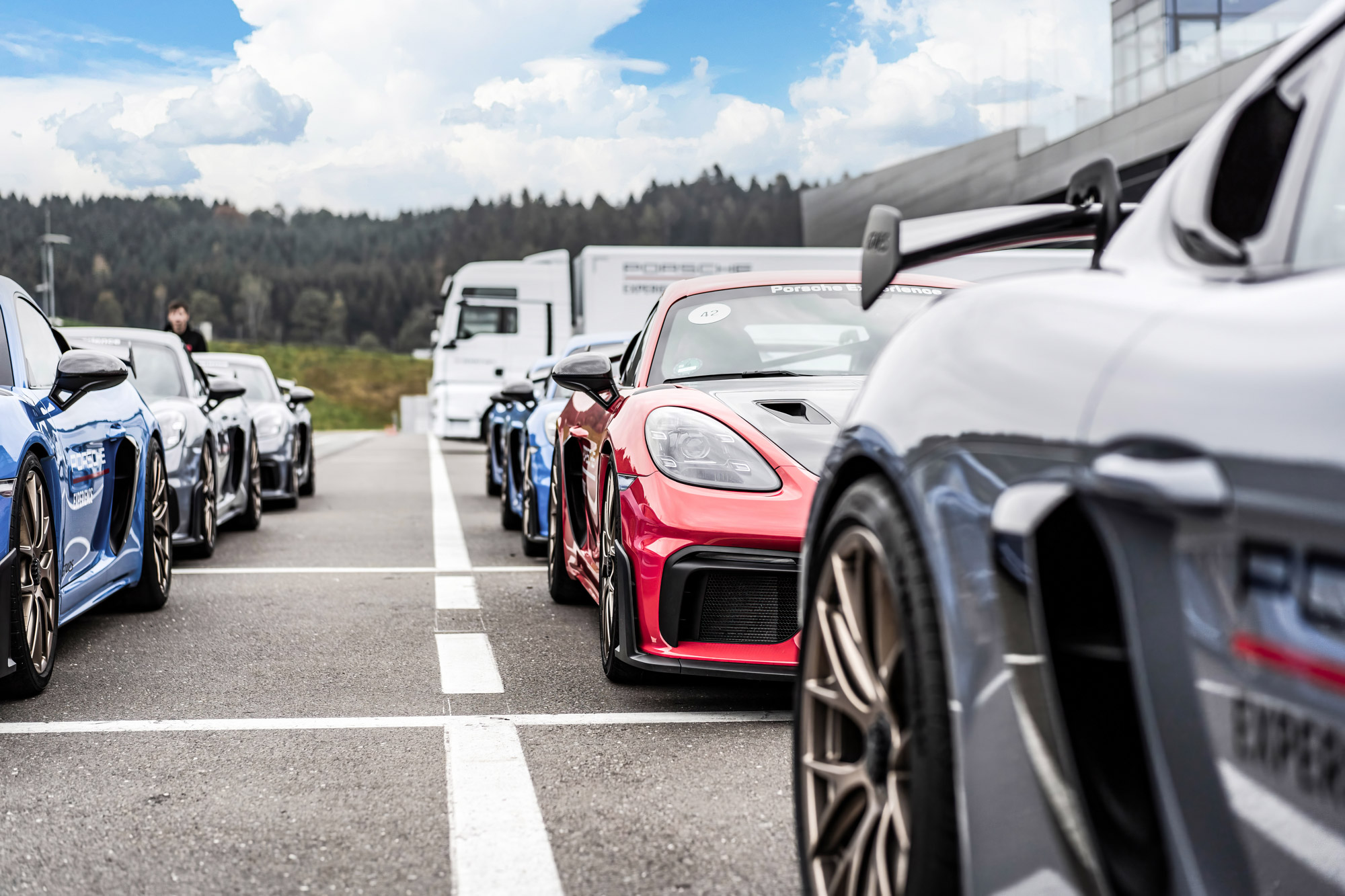 Line-up of Porsche cars at the Porsche Track Experience