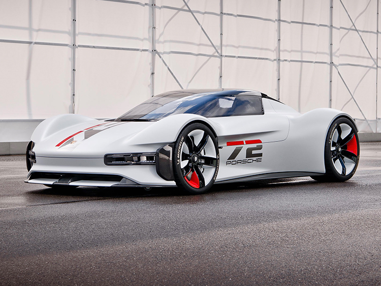Blue Porsche Vision GT concept car on the streets