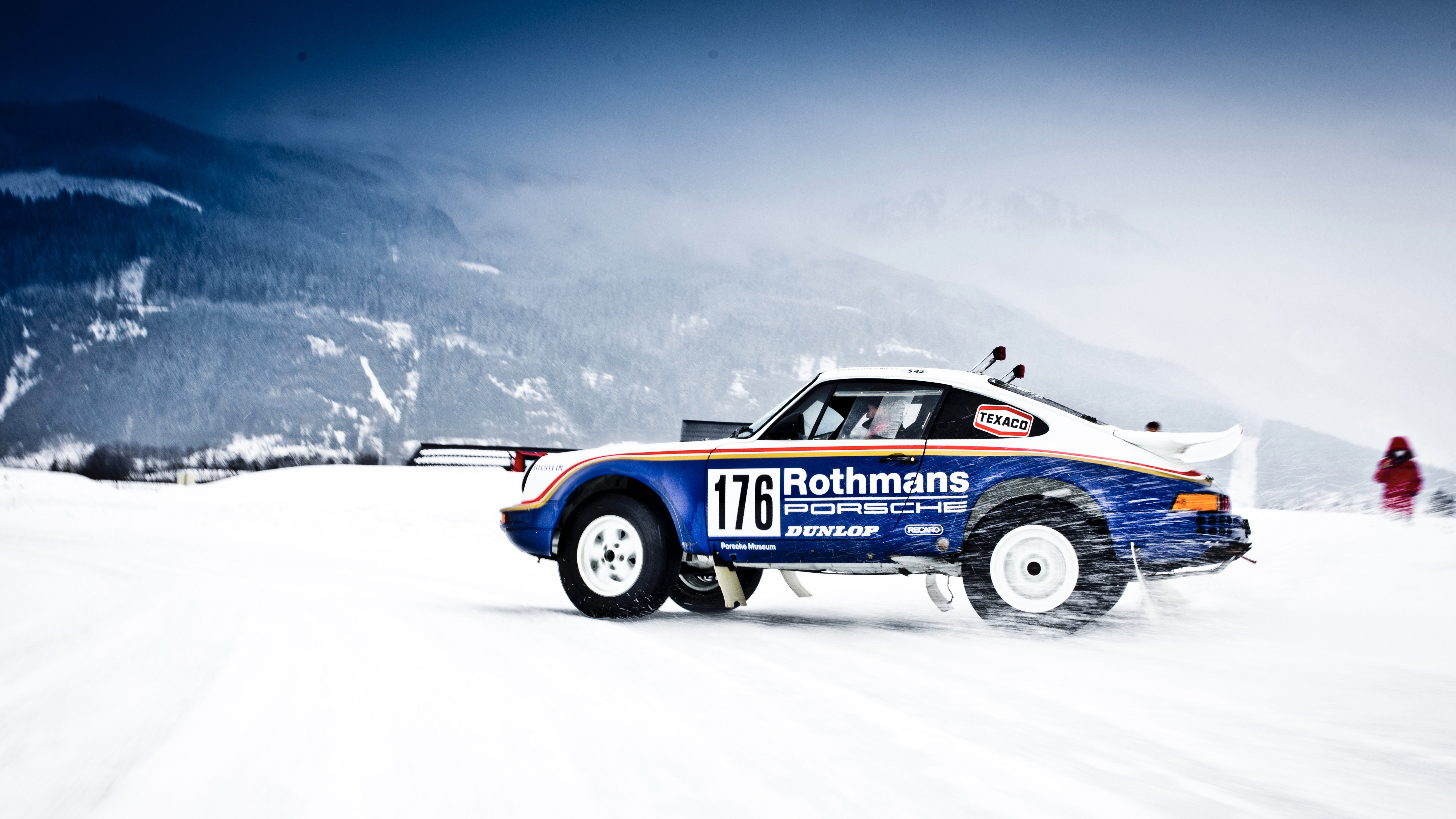Porsche 953 rally car on snow at F.A.T. Ice Race