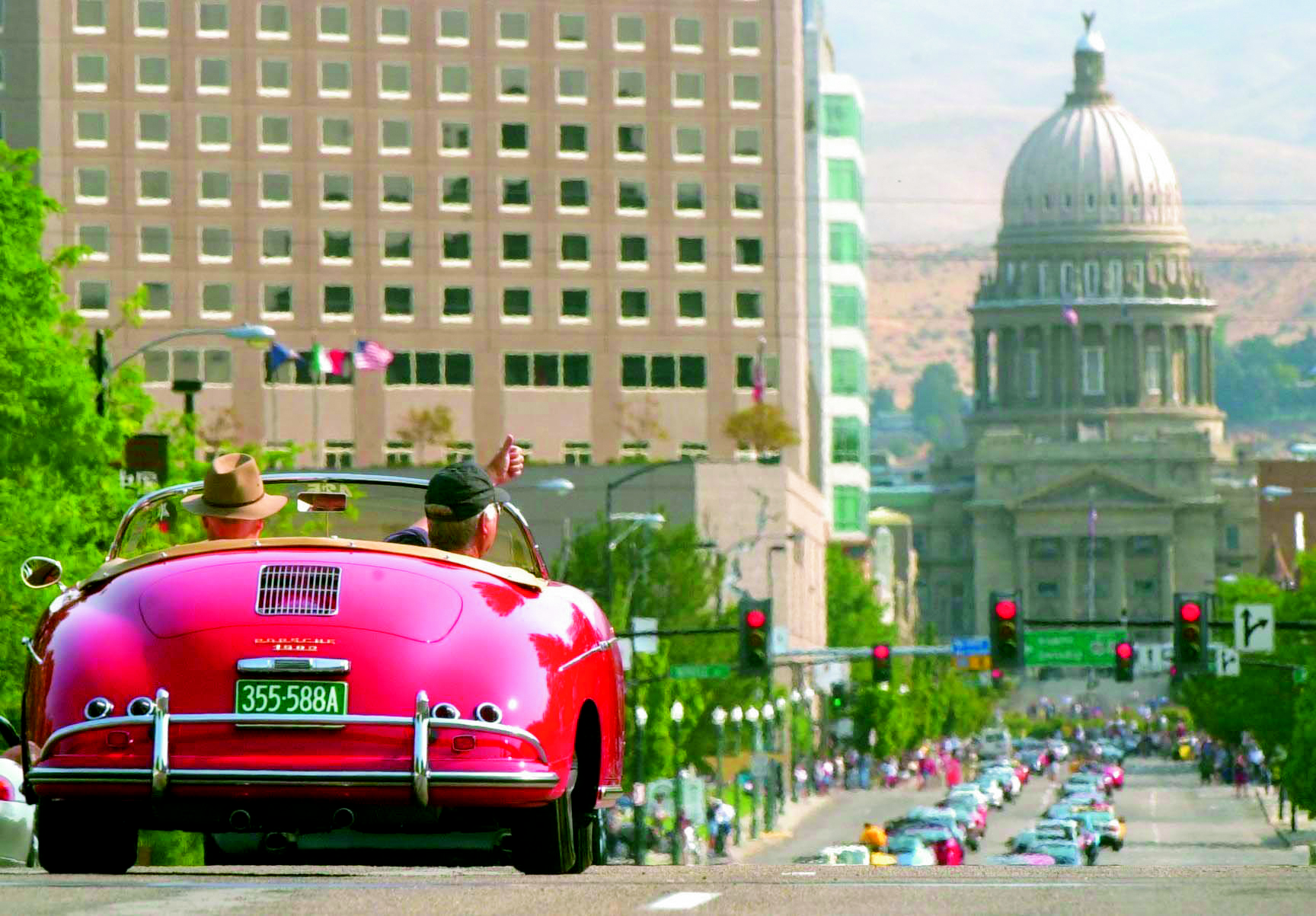 Red Porsche 356 Speedster in Boise, Capitol Building in background