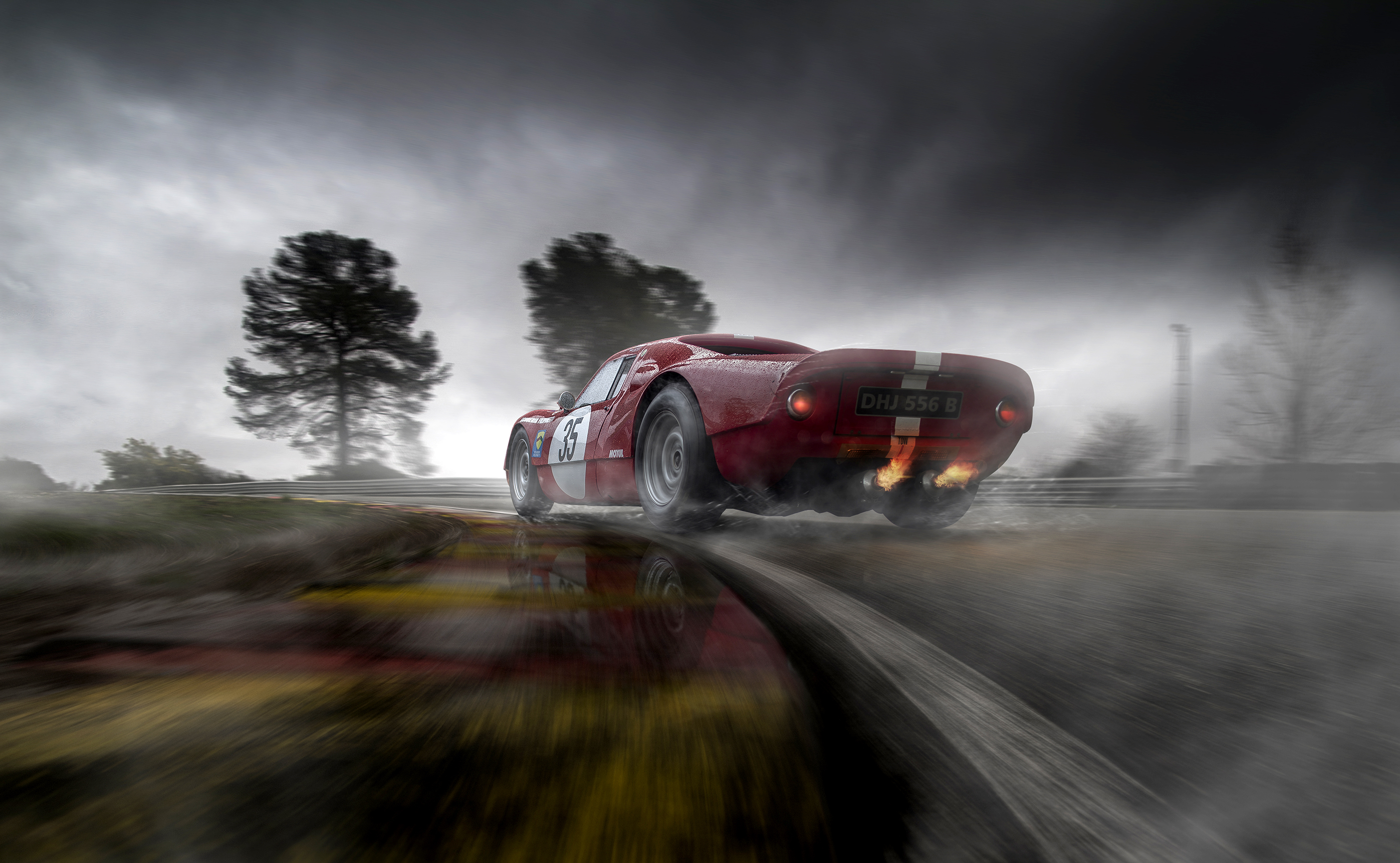 Photoshopped Porsche 904 in wet weather on racetrack