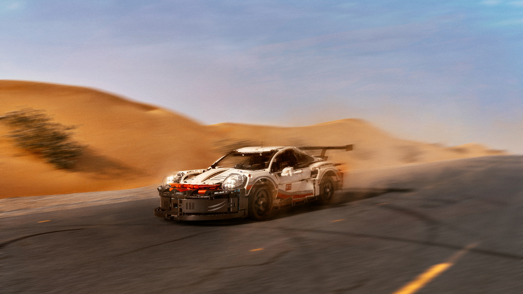 Lego Porsche 911 RSR in the Dubai desert