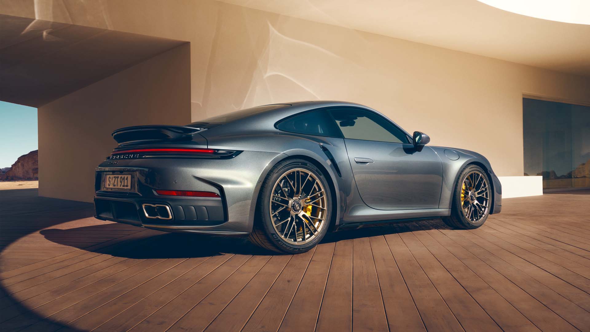 Rear side view of Porsche 911 Turbo S