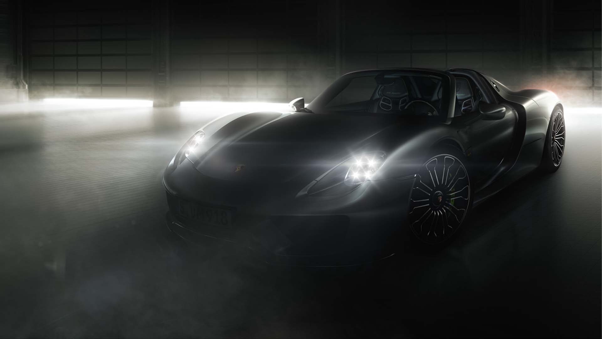 porsche 918 spyder front view dark lights on wallpaper desktop