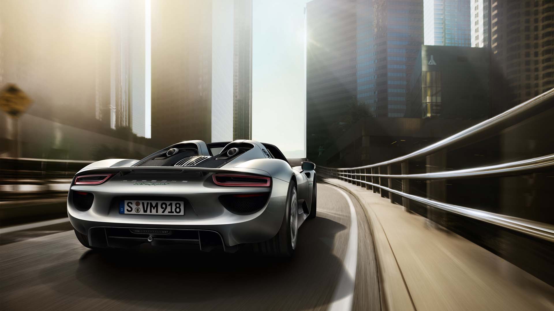 porsche 918 spyder driving city wallpaper desktop