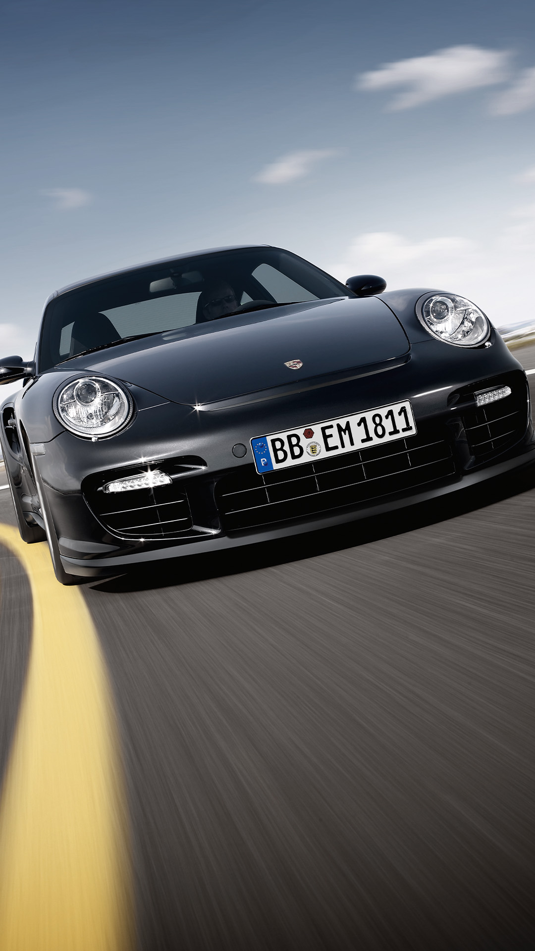 Porsche 911 GT2 type 997 black on racetrack mobile