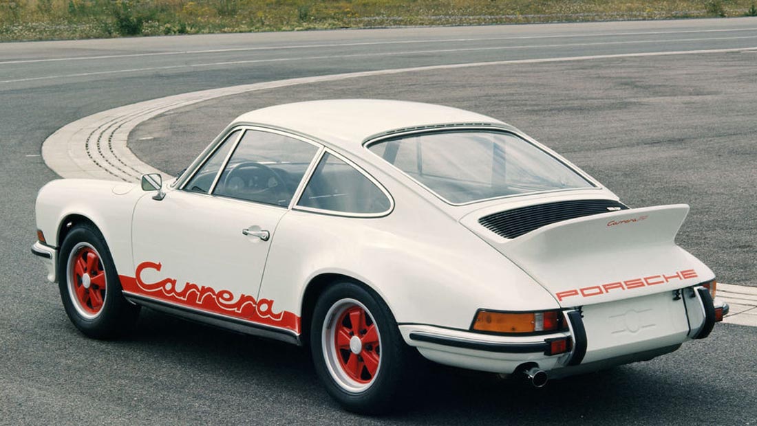 The 911 Carrera RS 2.7 ‘ducktail’ cornering on track