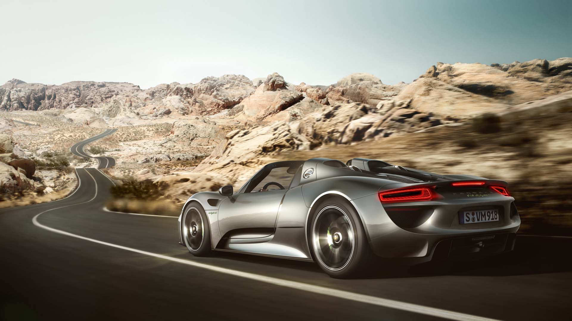porsche 918 spyder driving open road wallpaper desktop