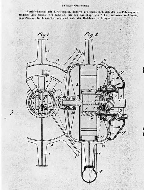 Diagram of electric motor by Ferdinand Porsche, early 20th Century