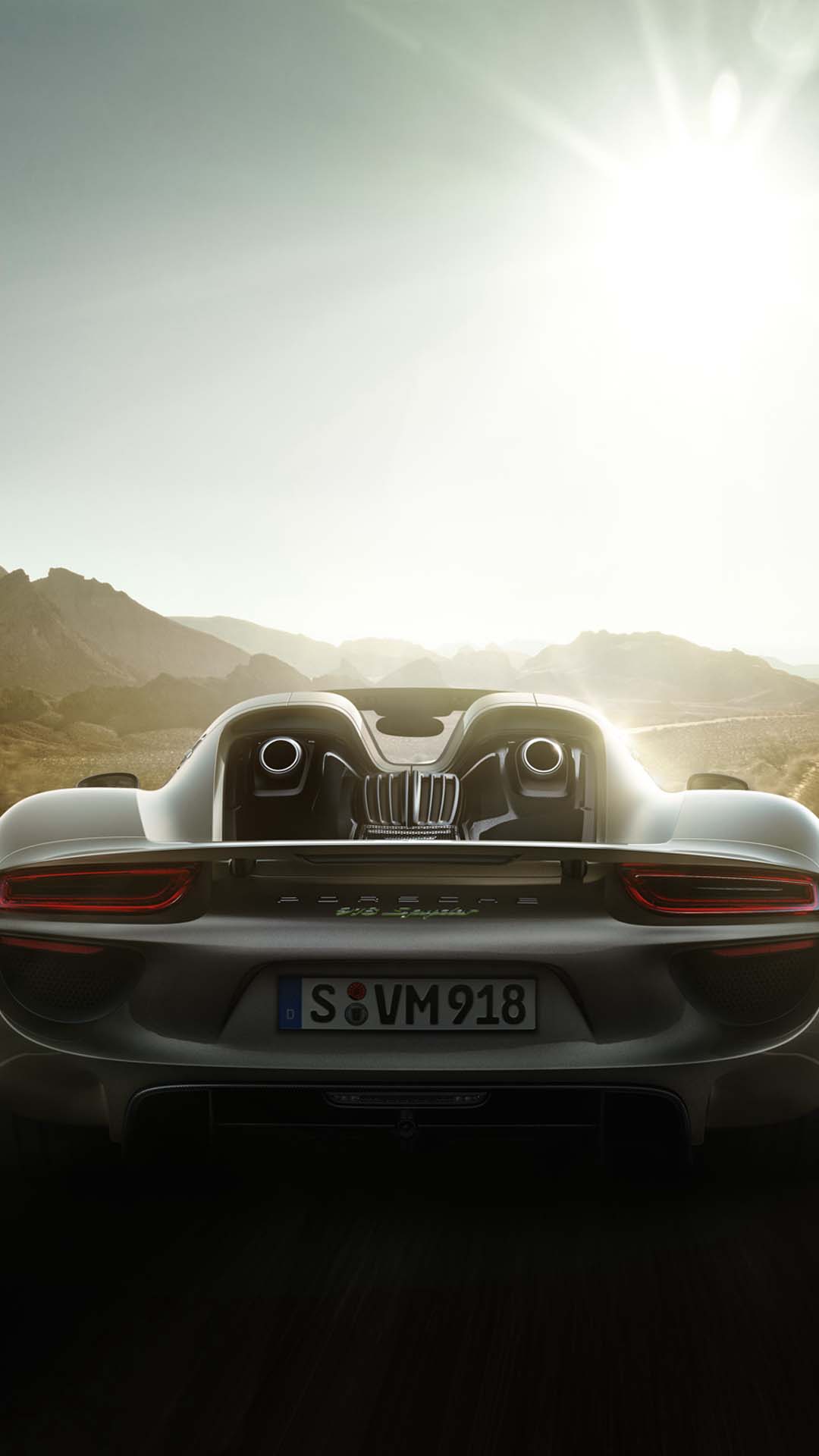 porsche 918 spyder rear view road wallpaper mobile