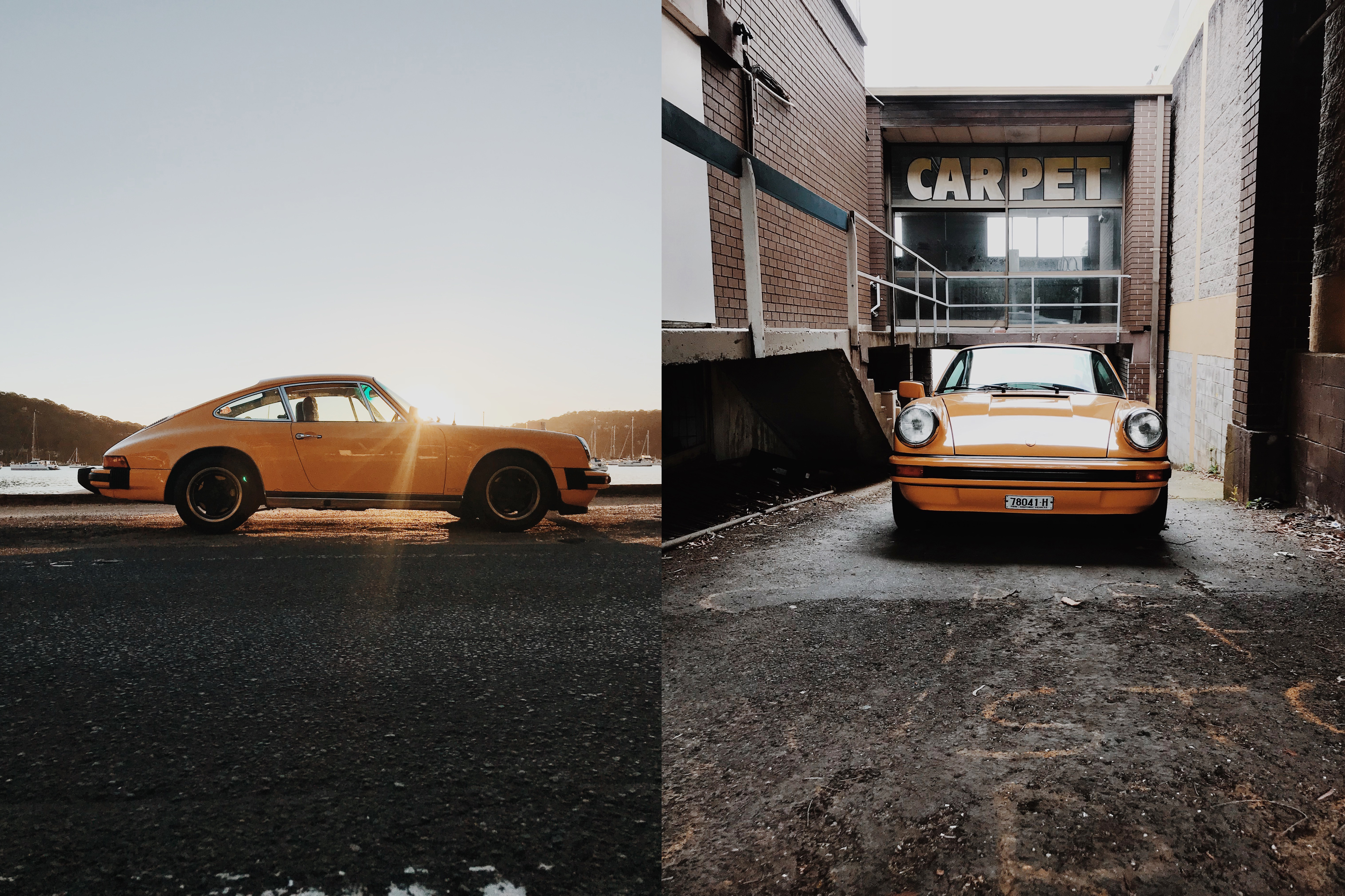 Side and front views of a yellow Porsche 911