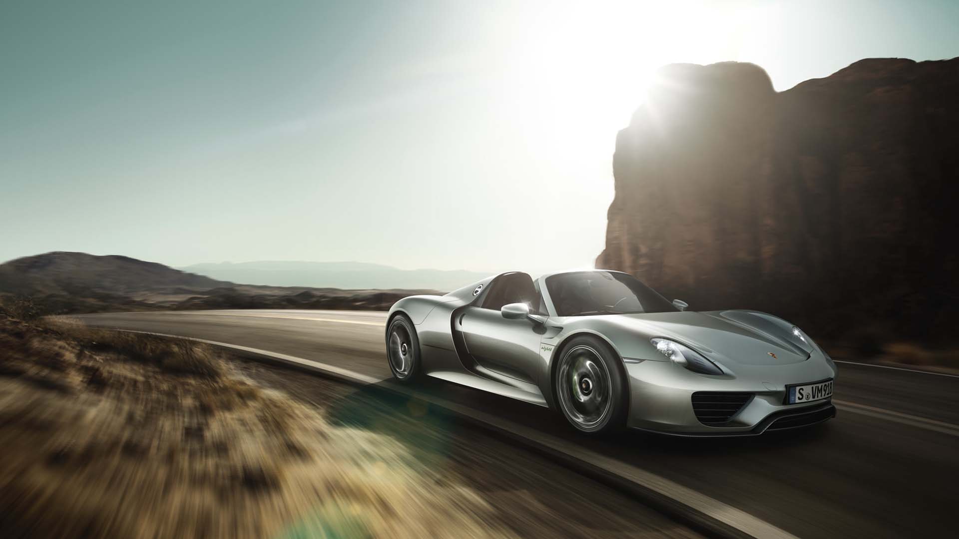 porsche 918 spyder driving desert road wallpaper desktop