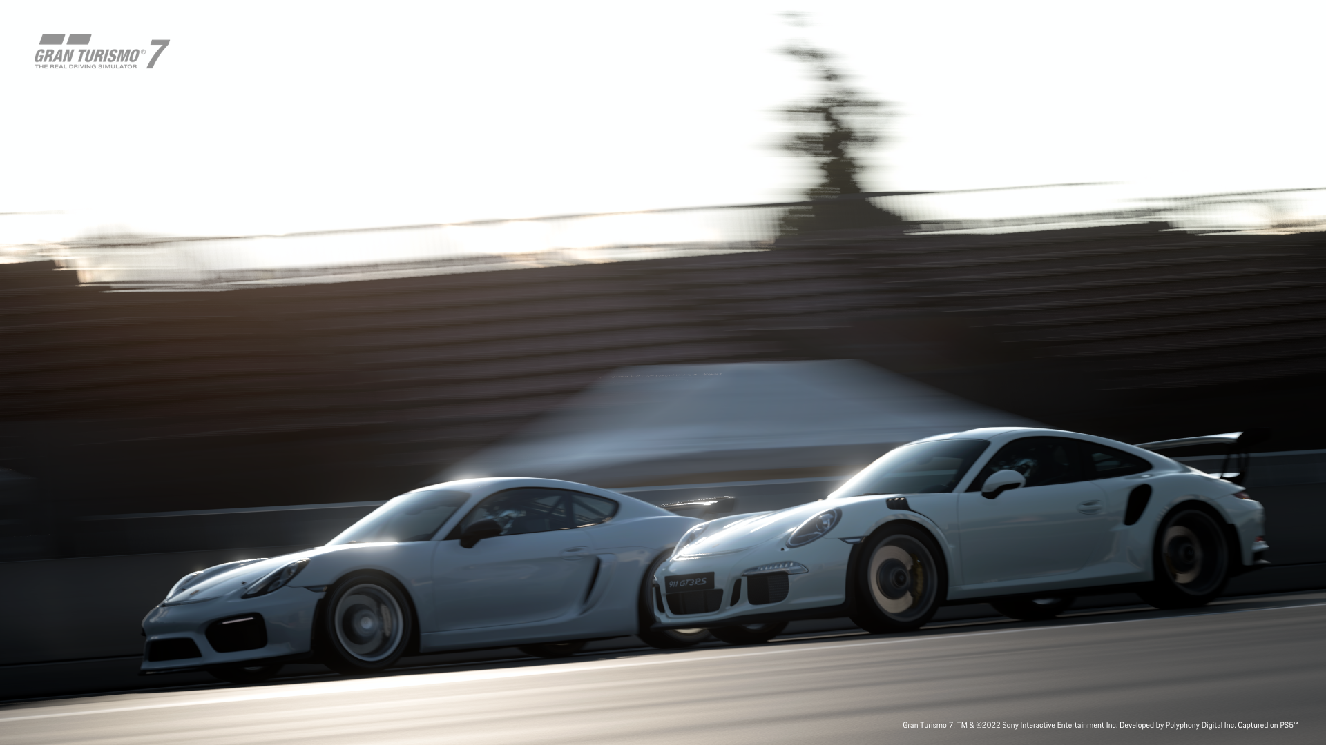 991 GT3 RS and Cayman GT4 Clubsport in motion on virtual racetrack