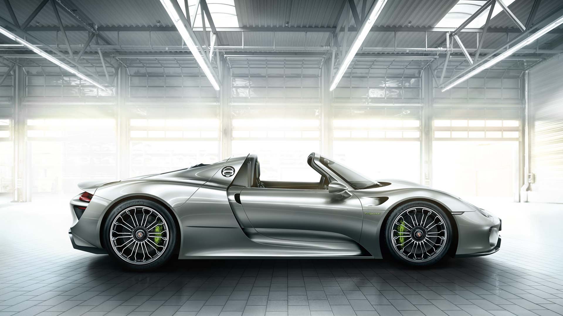 porsche 918 spyder side view roof off Wallpaper desktop 