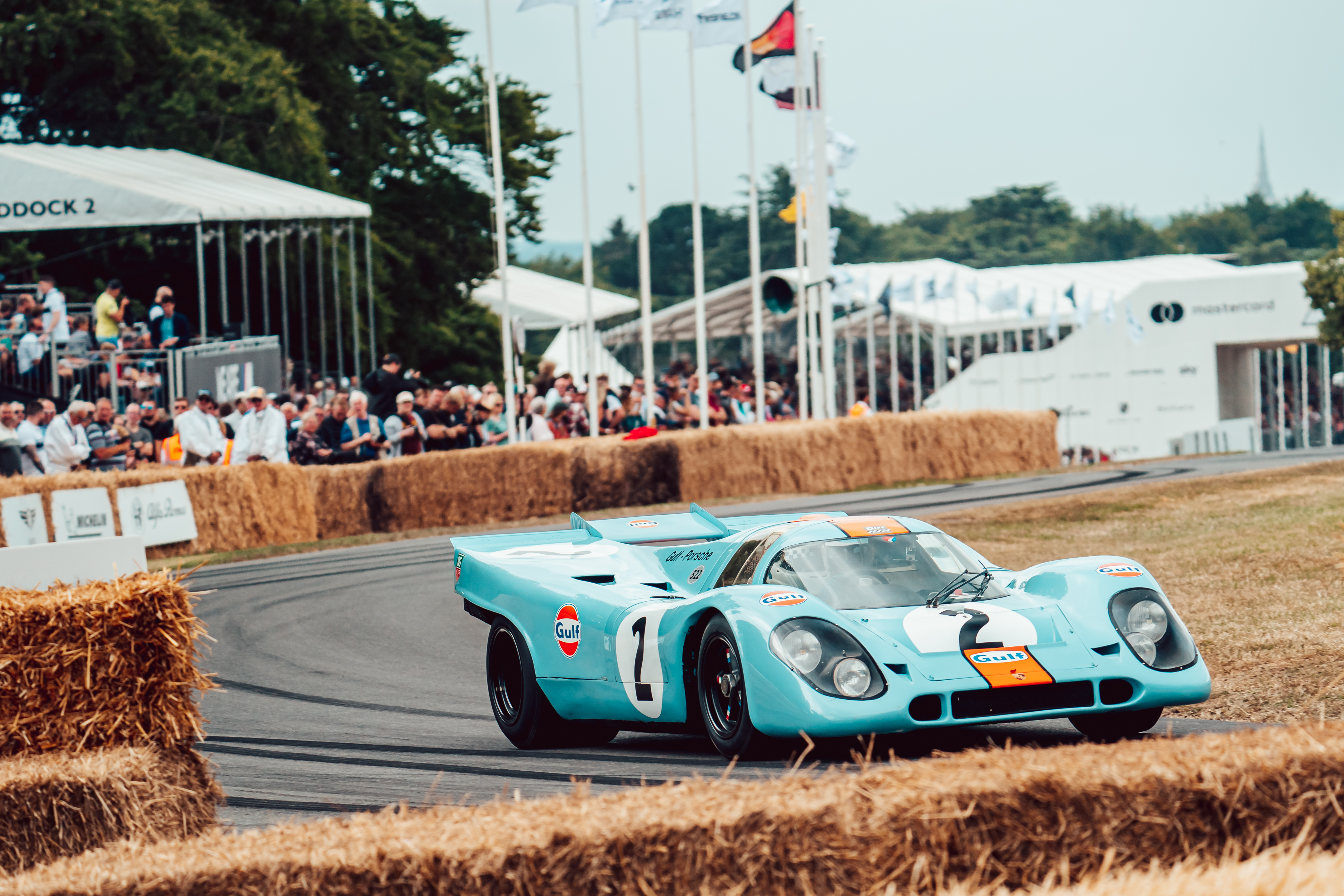 Porsche 917K in iconic Gulf Oil livery at Goodwood Festival