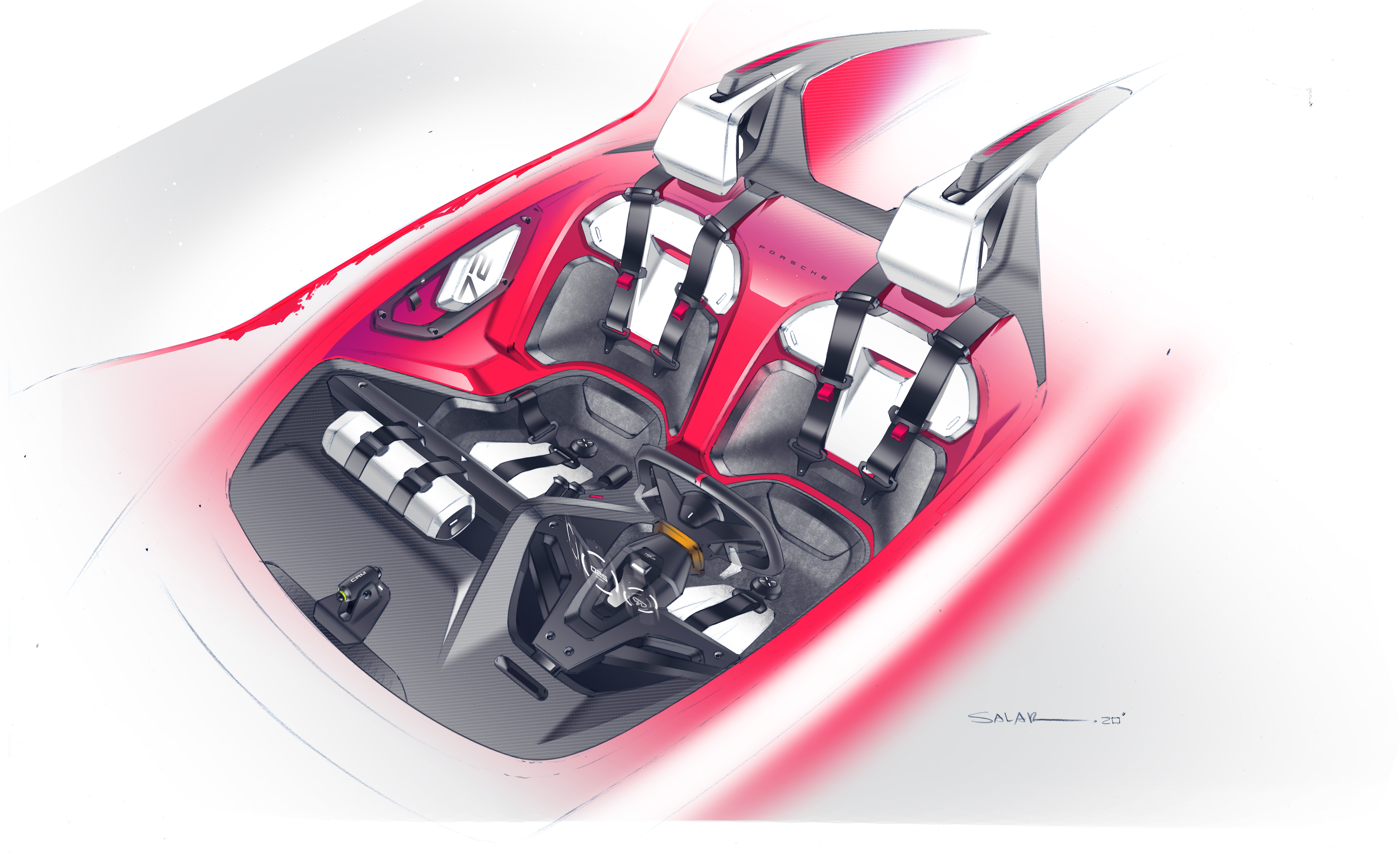 Design sketch of the cockpit of the Porsche Vision GT