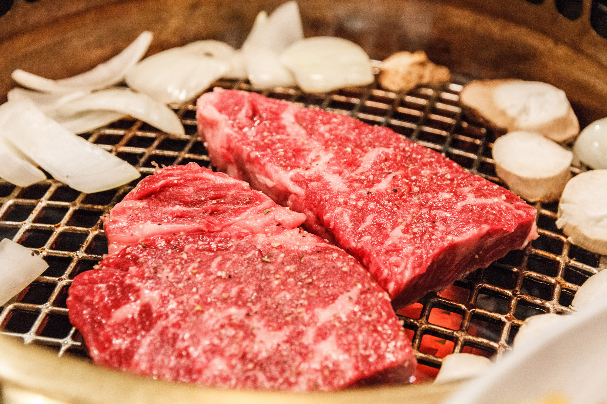 Meat from Wagyu cattle, sprinkled with salt