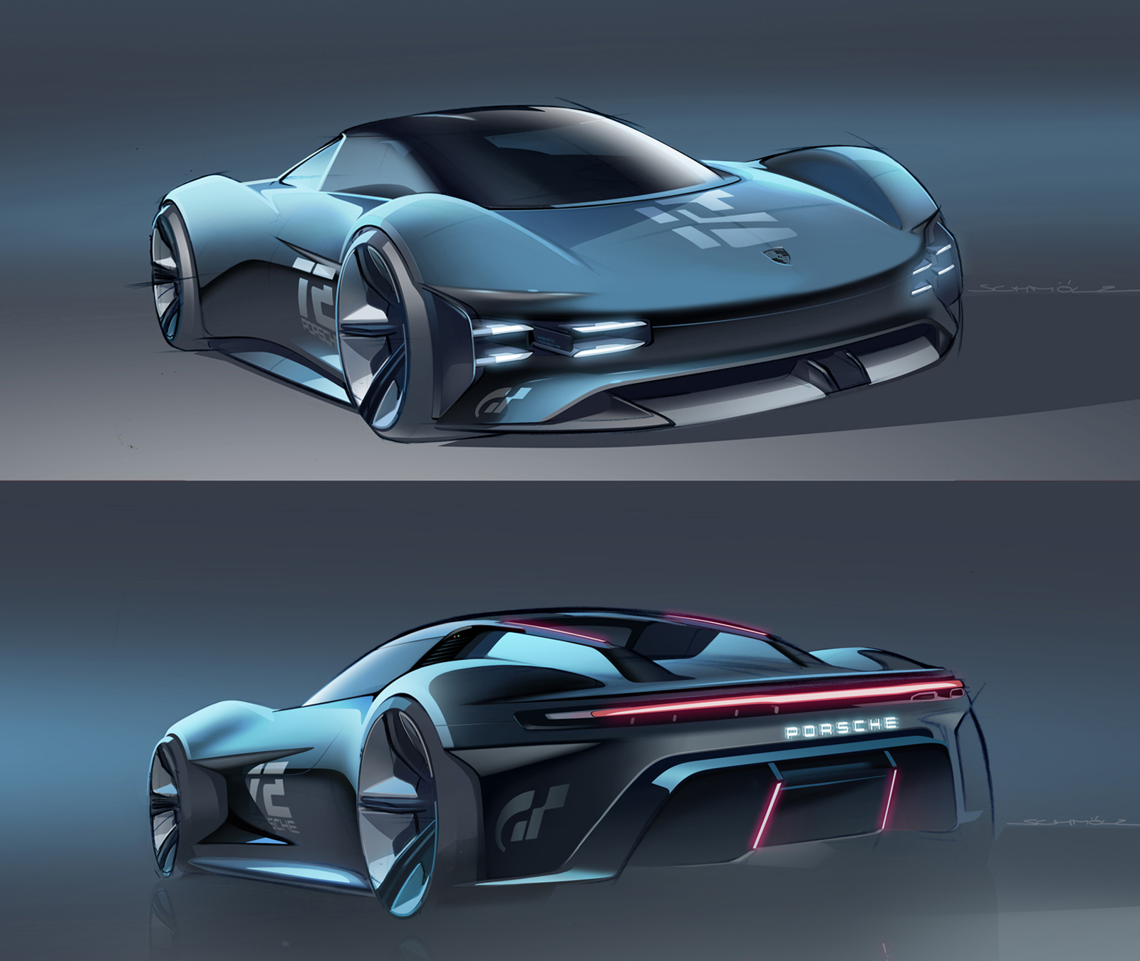 Computer renderings of front and back of Porsche Vision GT
