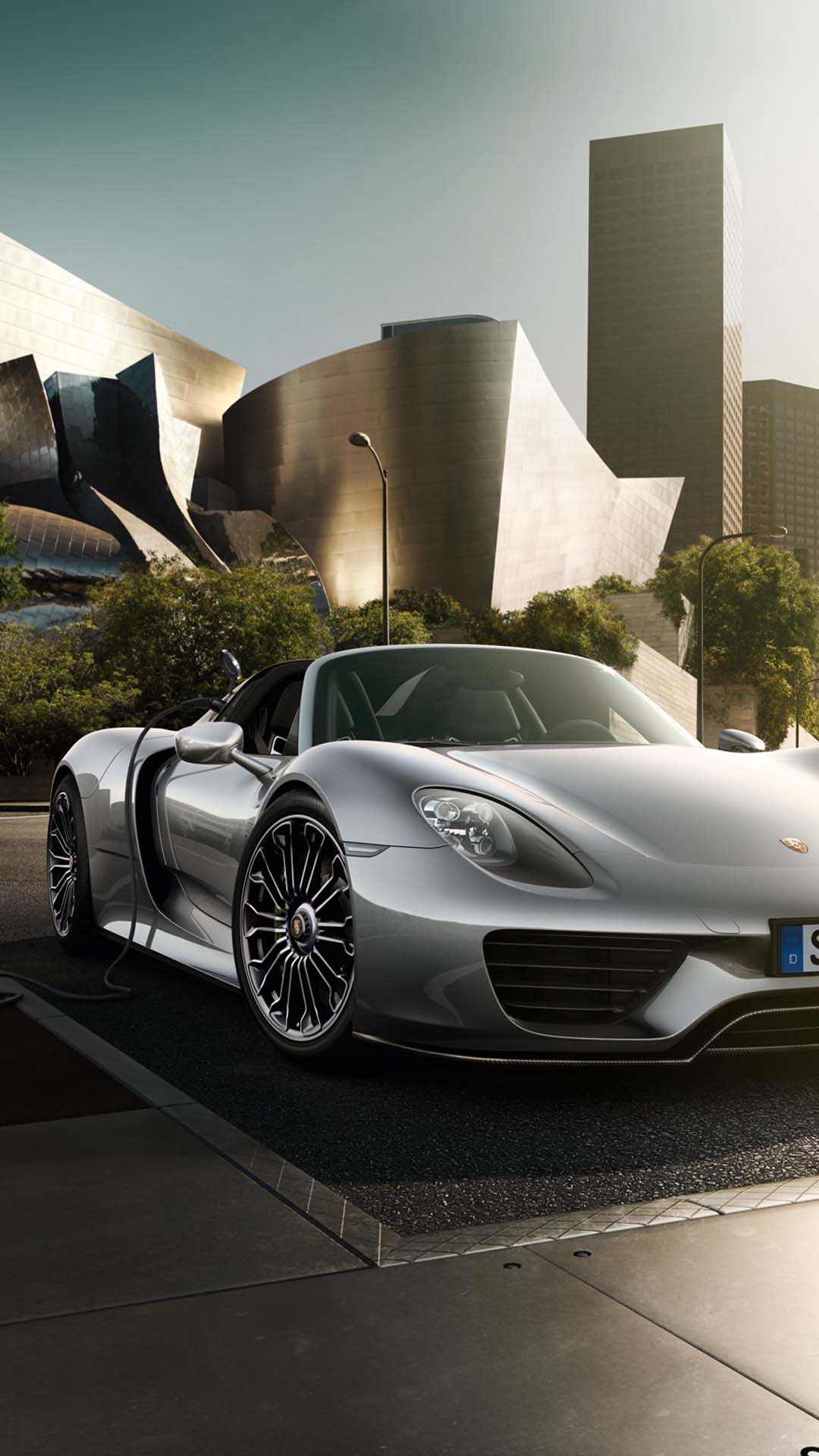 porsche 918 spyder charging city wallpaper mobile