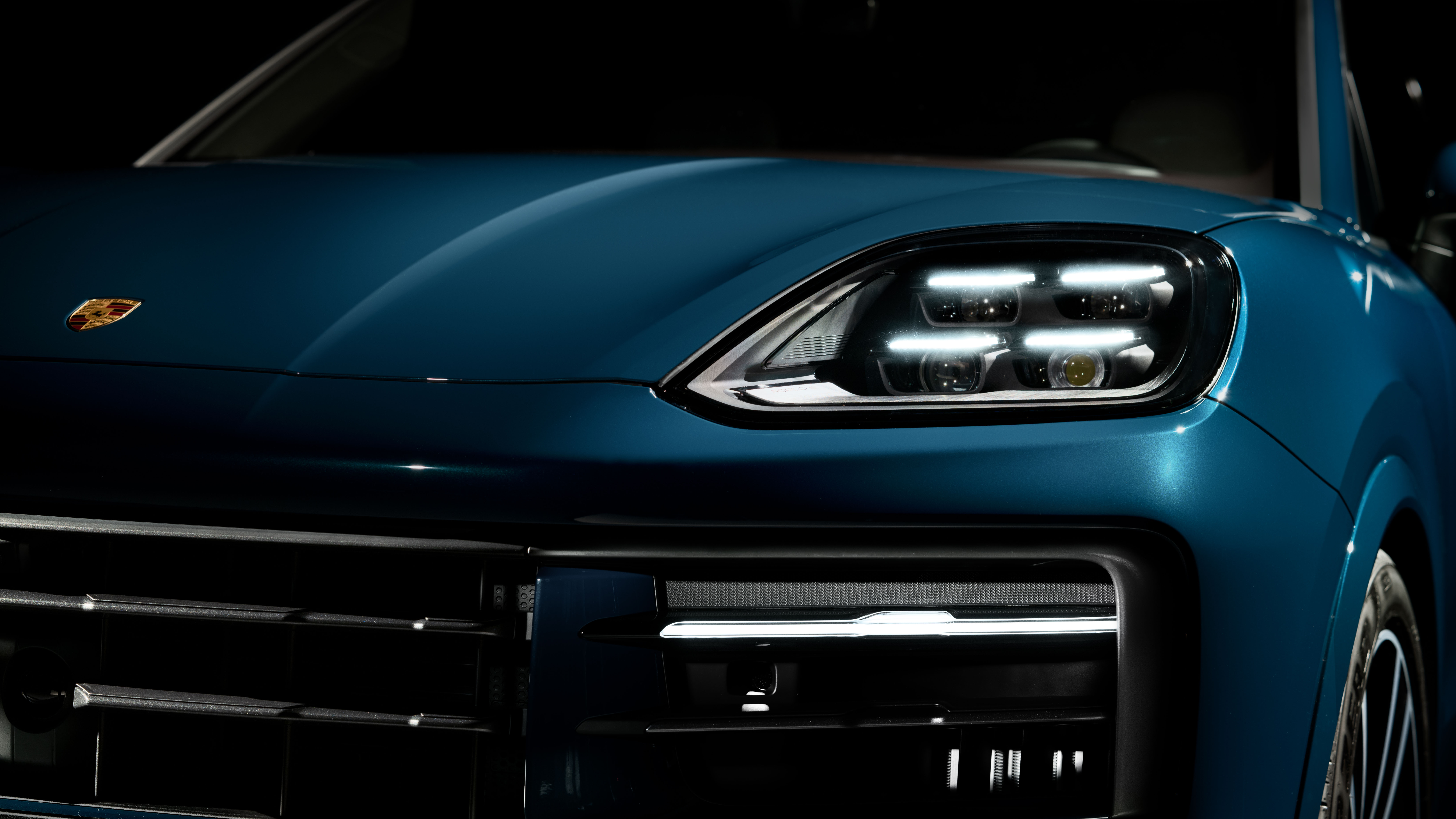 Close-up of Matrix LED Headlights on new 2023 Porsche Cayenne