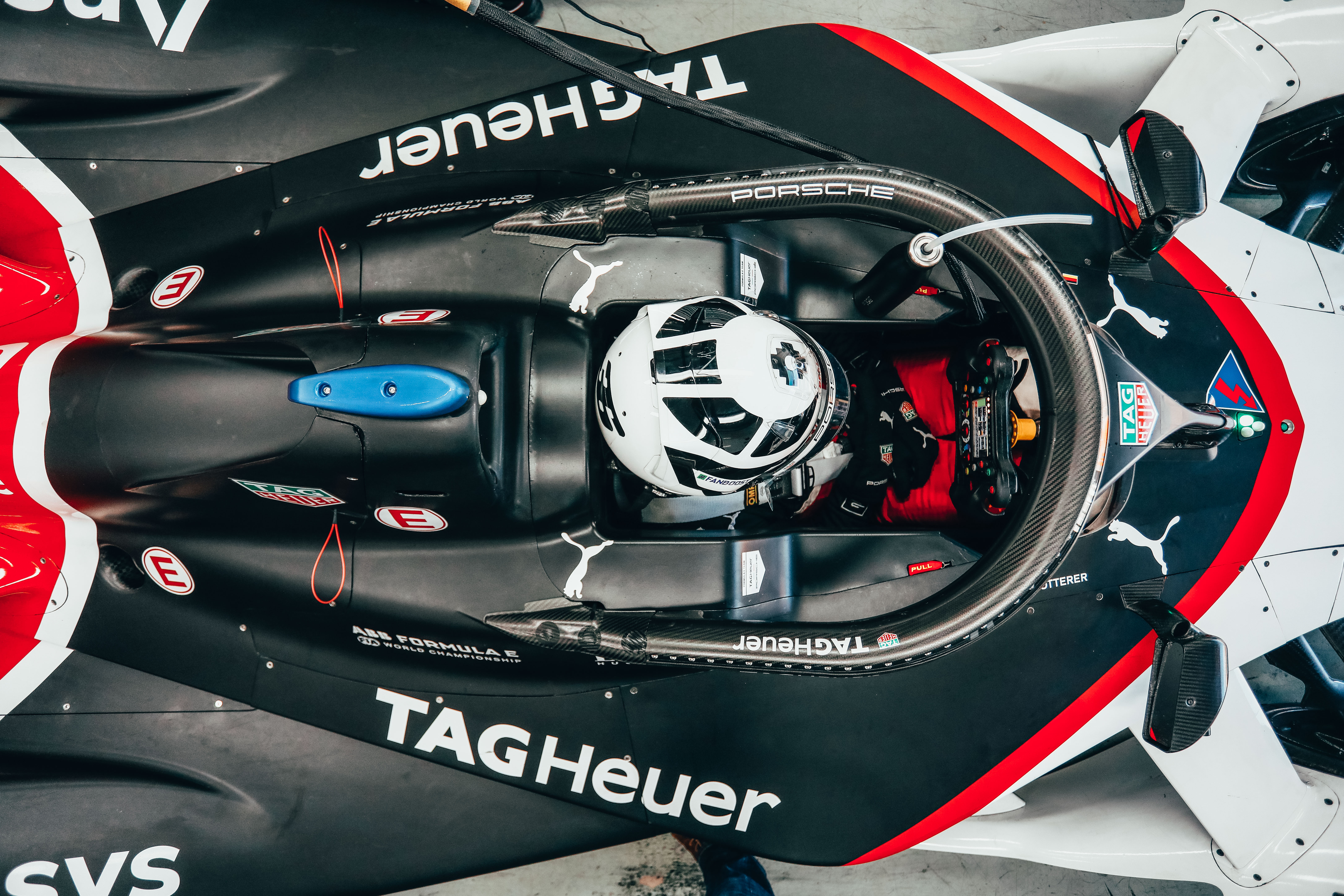 Aerial view of André Lotterer’s TAG Heuer Porsche car