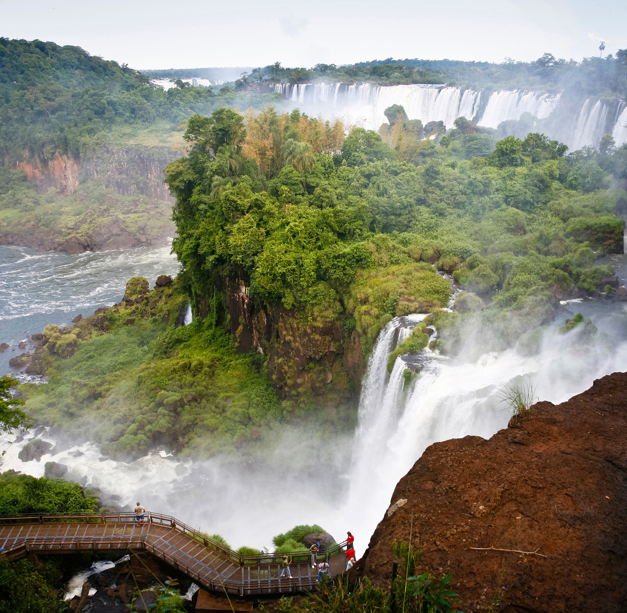 View of Iguazu Falls, with green canopy of trees