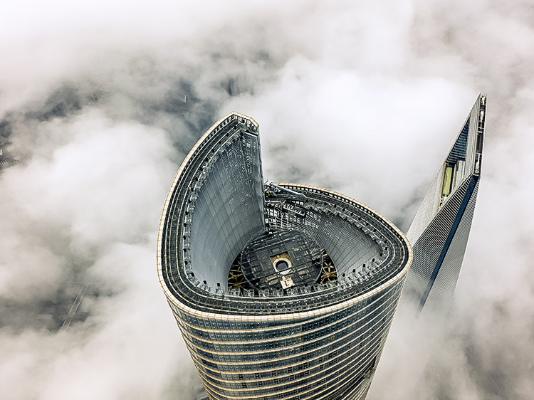 View of the Shanghai Tower skyscraper’s roof
