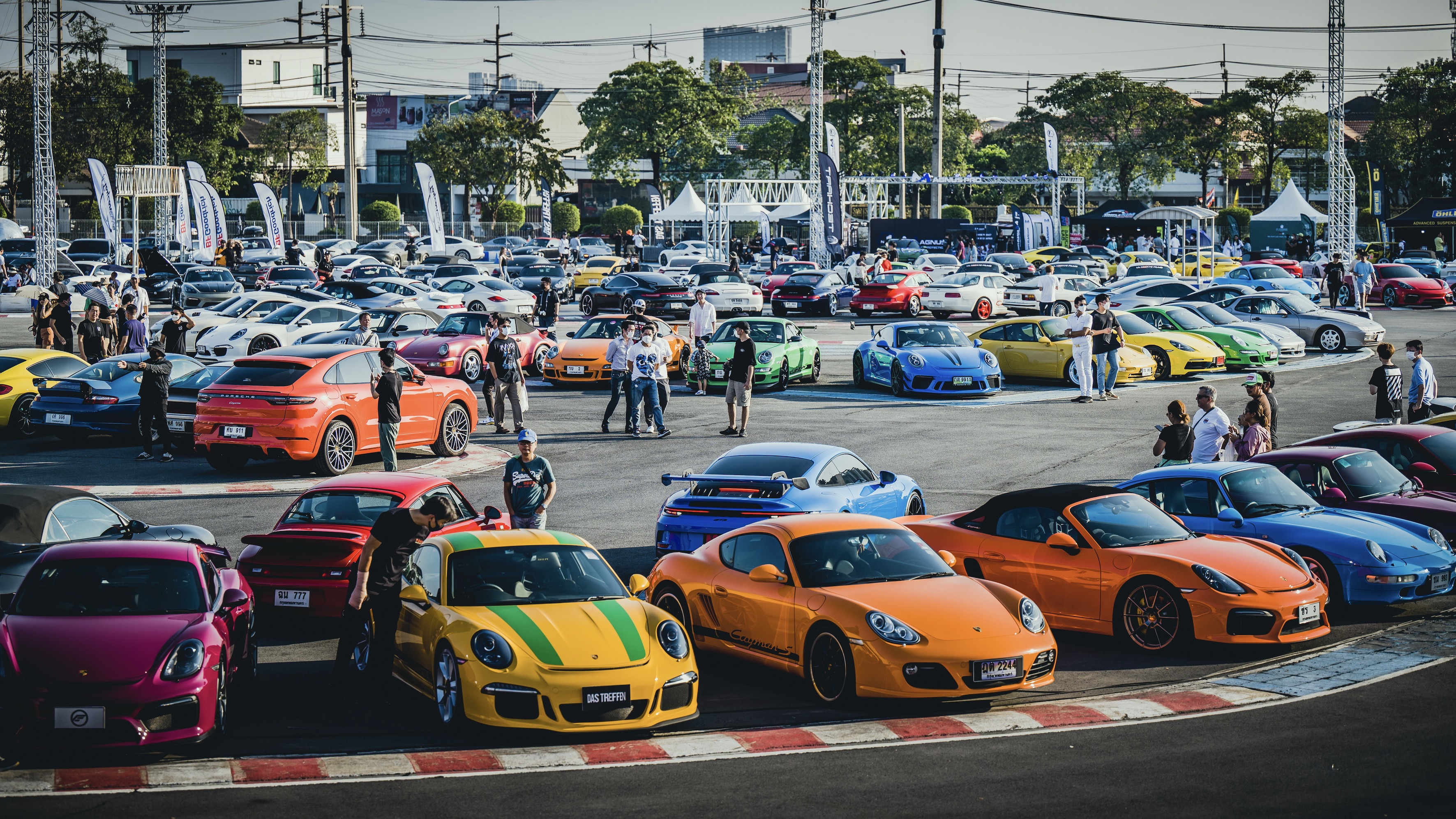 Many colourful Porsche cars at Das Treffen event in Thailand