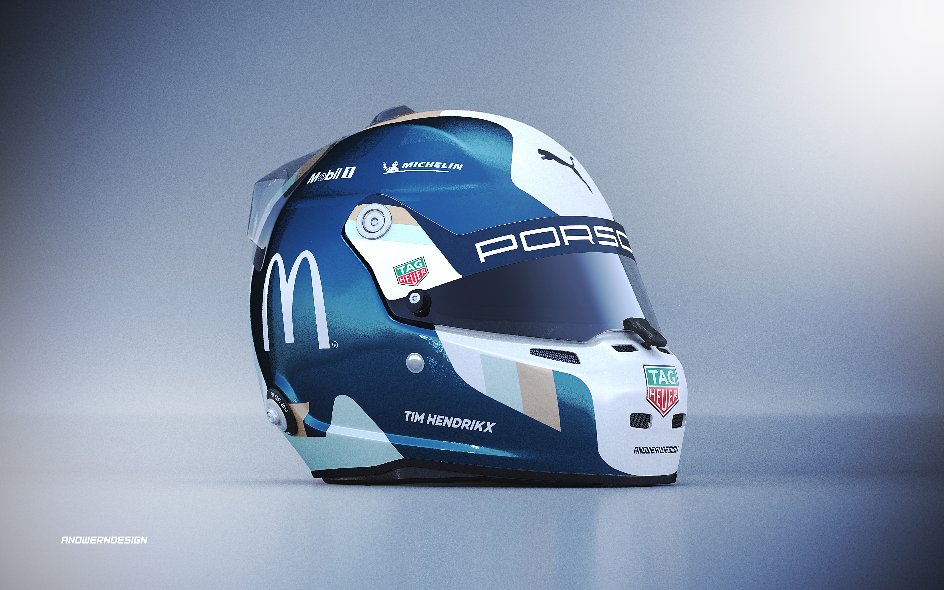 Porsche branded race helmet with geometric design by Andy Werner