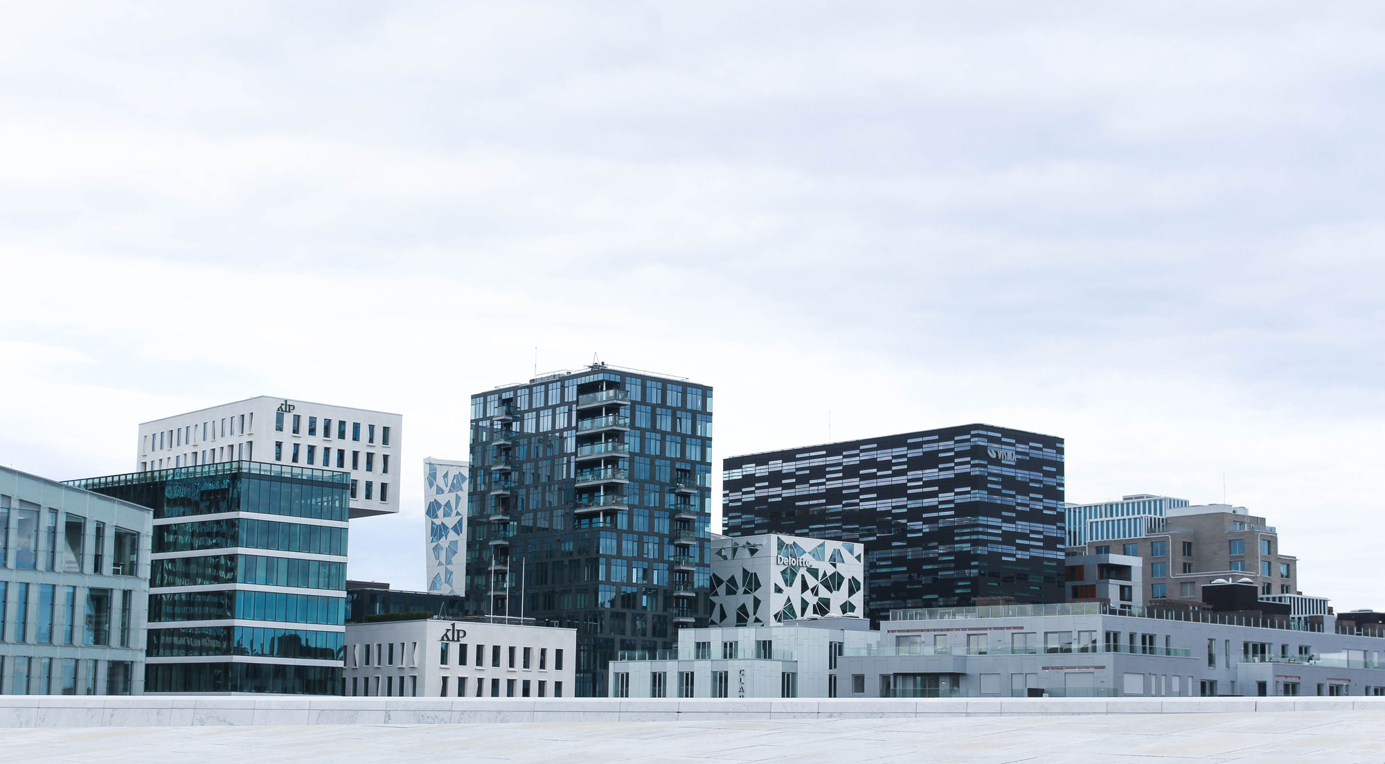 Modern architecture along the waterfront in Oslo, Norway