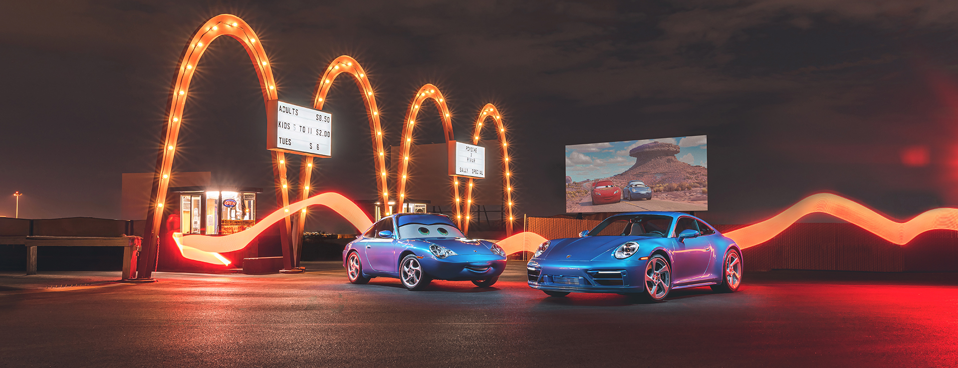 Porsche 911 Sally Special and Cars’ Sally Carrera at night