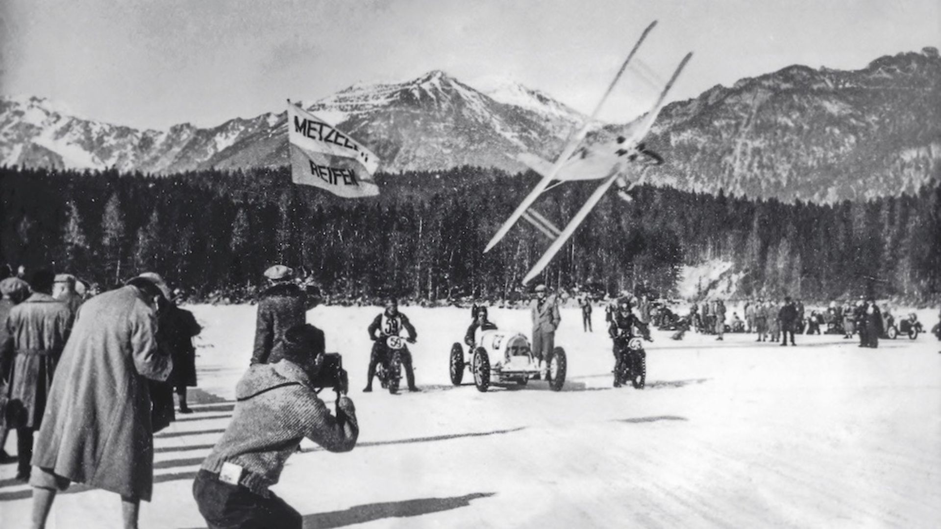 Archive of Zell am See ice races, biplane over track