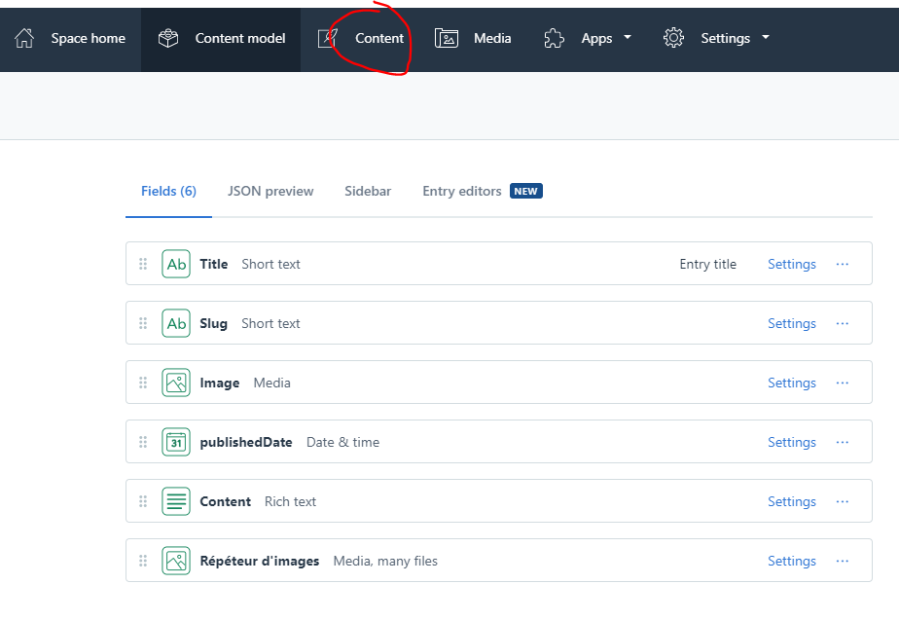 Contentful content fields