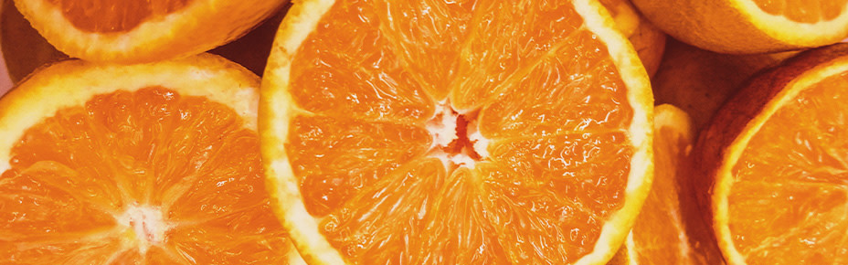 Mehrere Orangen aufgeschnitten nebeneinander