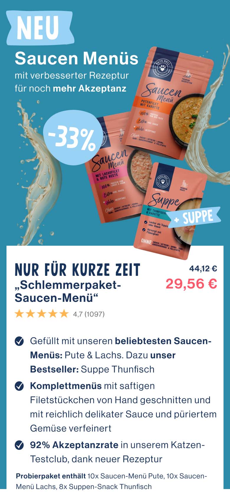 LP - Paid Social Saucen Menü Suppe Bundle 33% Header Top