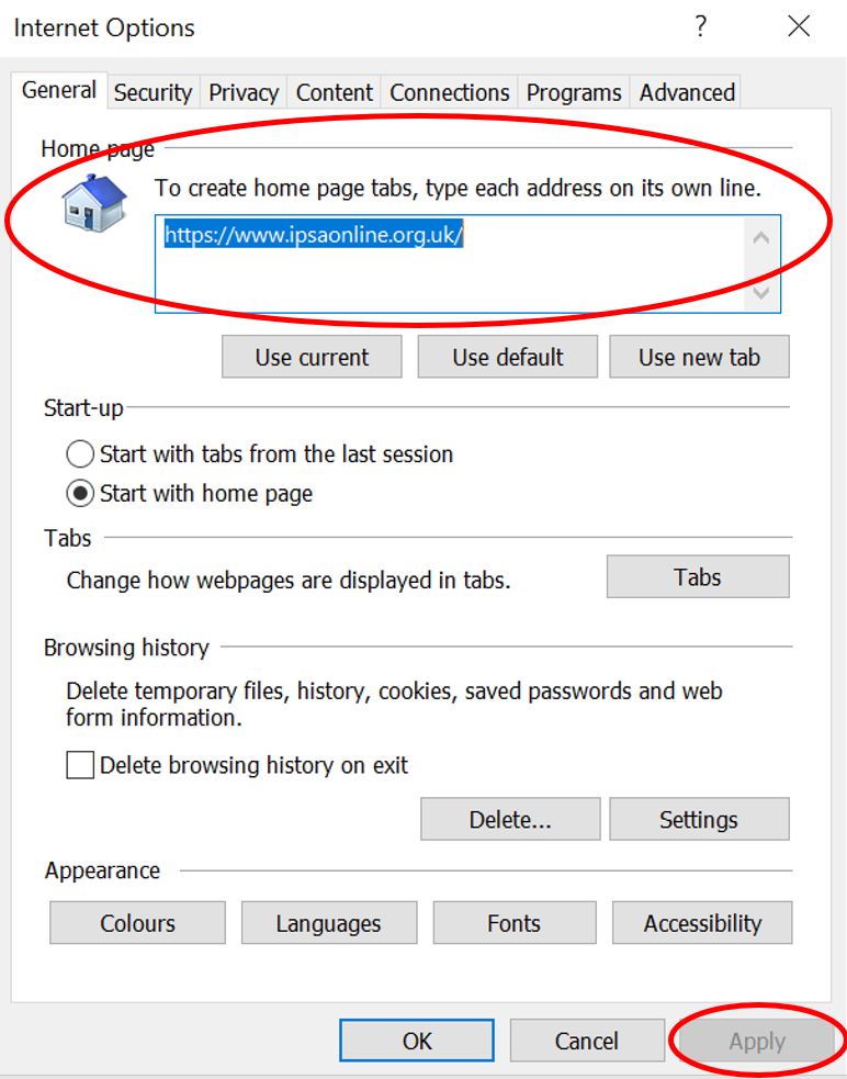 IPSA website default tab (IE)
