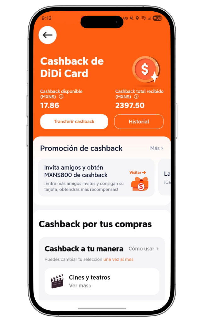 Cashback menu