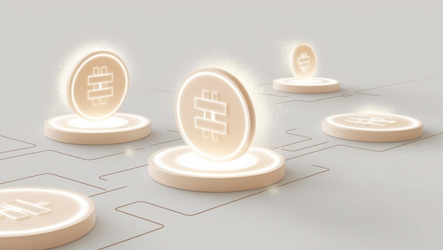 3D illustration of a digital business equity token being created and exchanged in a light style, no more element, no word.jpg