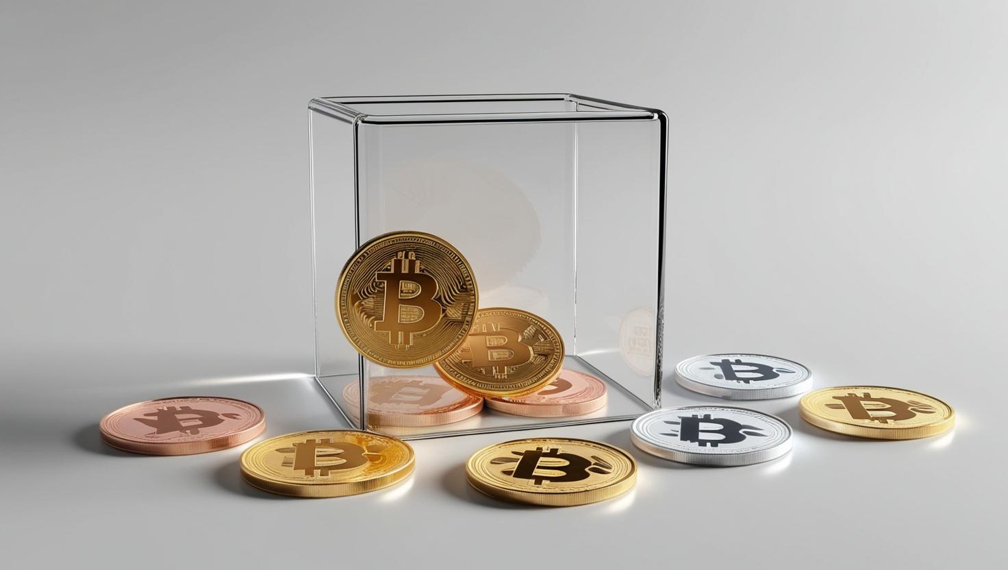3D cryptocurrency coins being donated to a charity box in a light style, no more element, no word.jpg