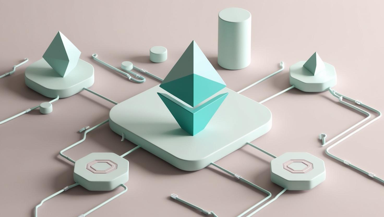 3D Ethereum and blockchain in a light style, no more element, no word.jpg