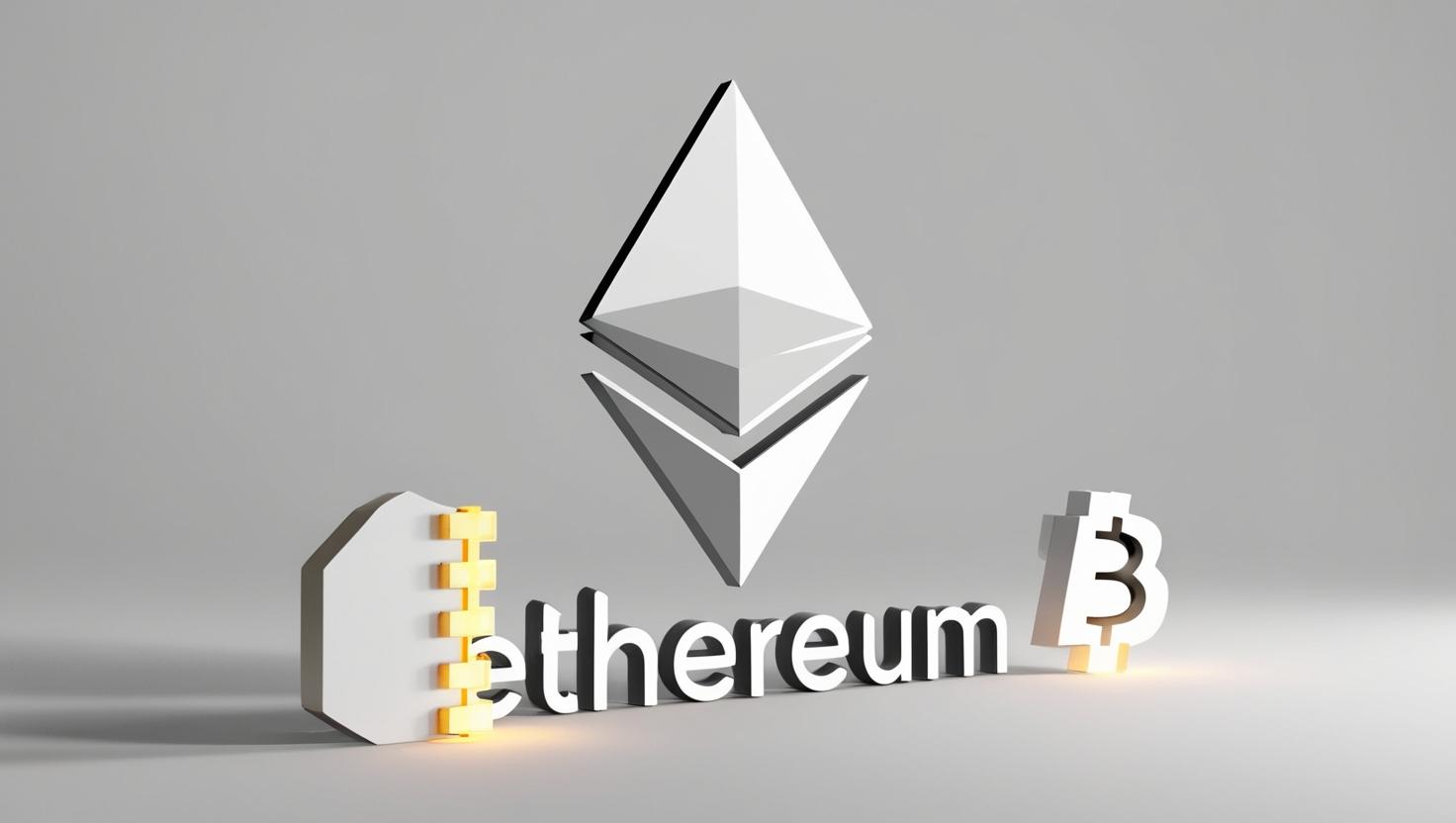 3D Ethereum logo with difficulty bomb countdown and blockchain icons in a light style, no more element, no word.jpg
