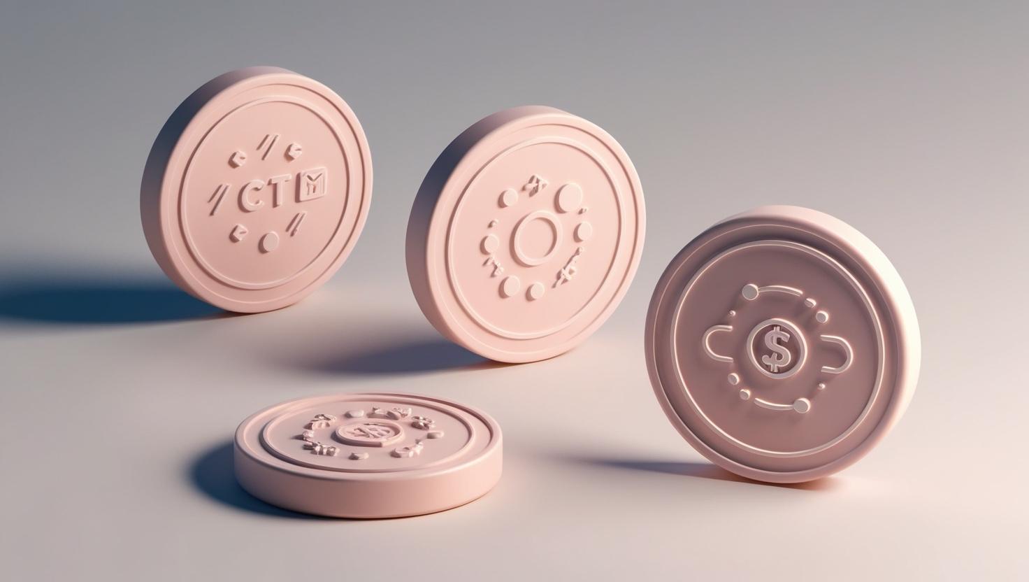 3D social tokens with community engagement and monetization icons in a light style, no more element, no word.jpg