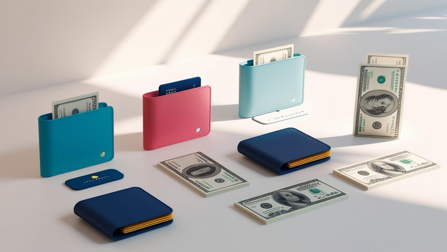 3D representation of a crypto ,wallets, fiat bills in a light style, no more element, no word (1).jpg