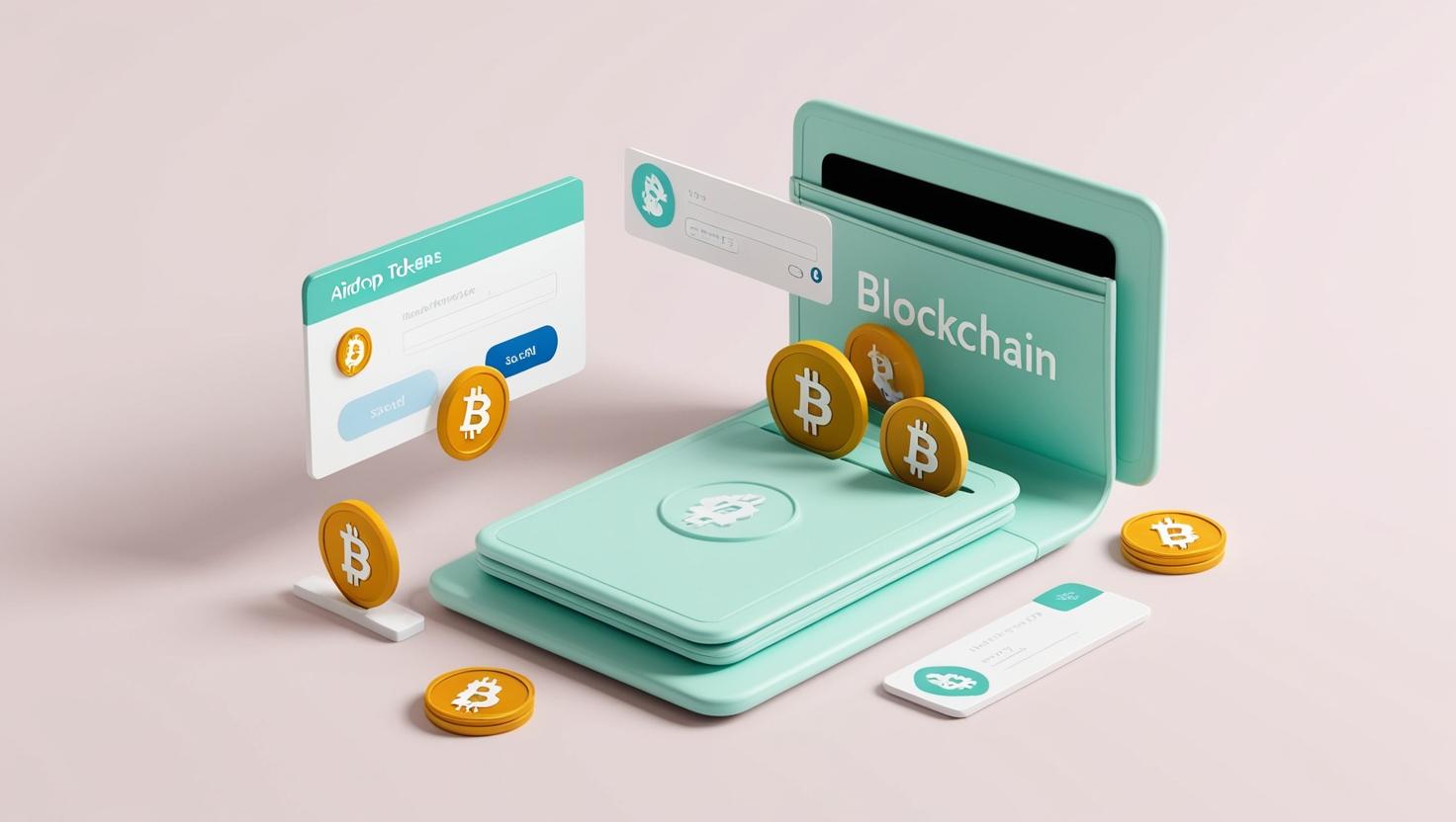 3D blockchain wallet sending airdrop tokens in a light style, no more element.jpg