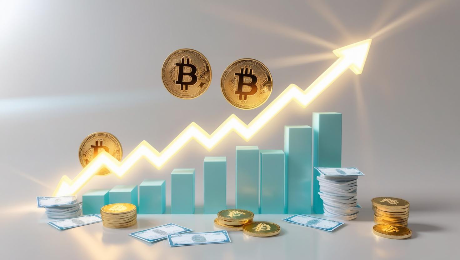 3D Glowing volatility graph with cryptocurrency coins and options contracts in a light style, no more element, no word (2).jpg