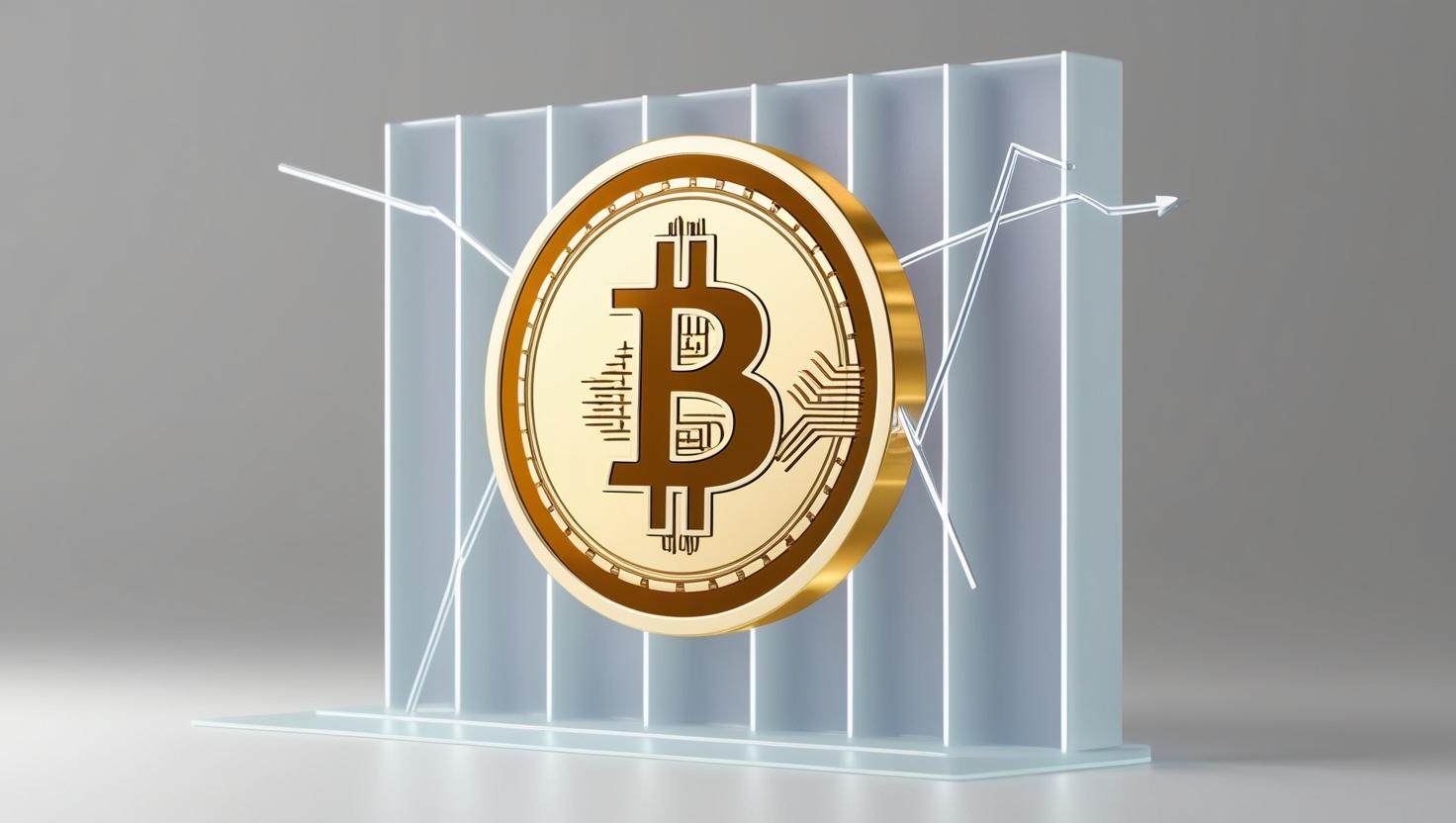 3D chart with a Bitcoin logo showing Death Cross pattern in a light style, no more element, no word.jpg