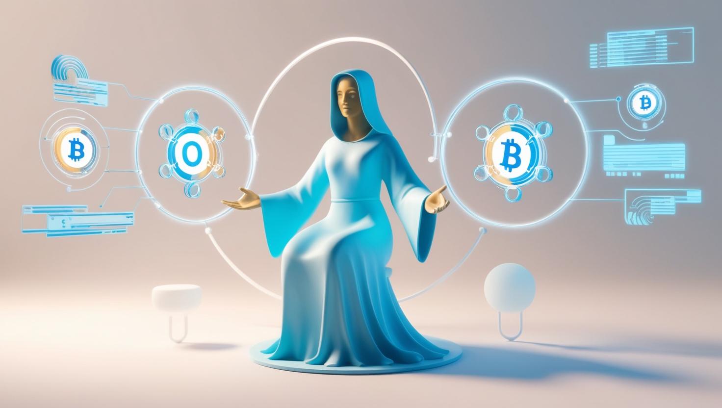 3D oracle bridging blockchain and real-world data in a light style, no more element, no word.jpg