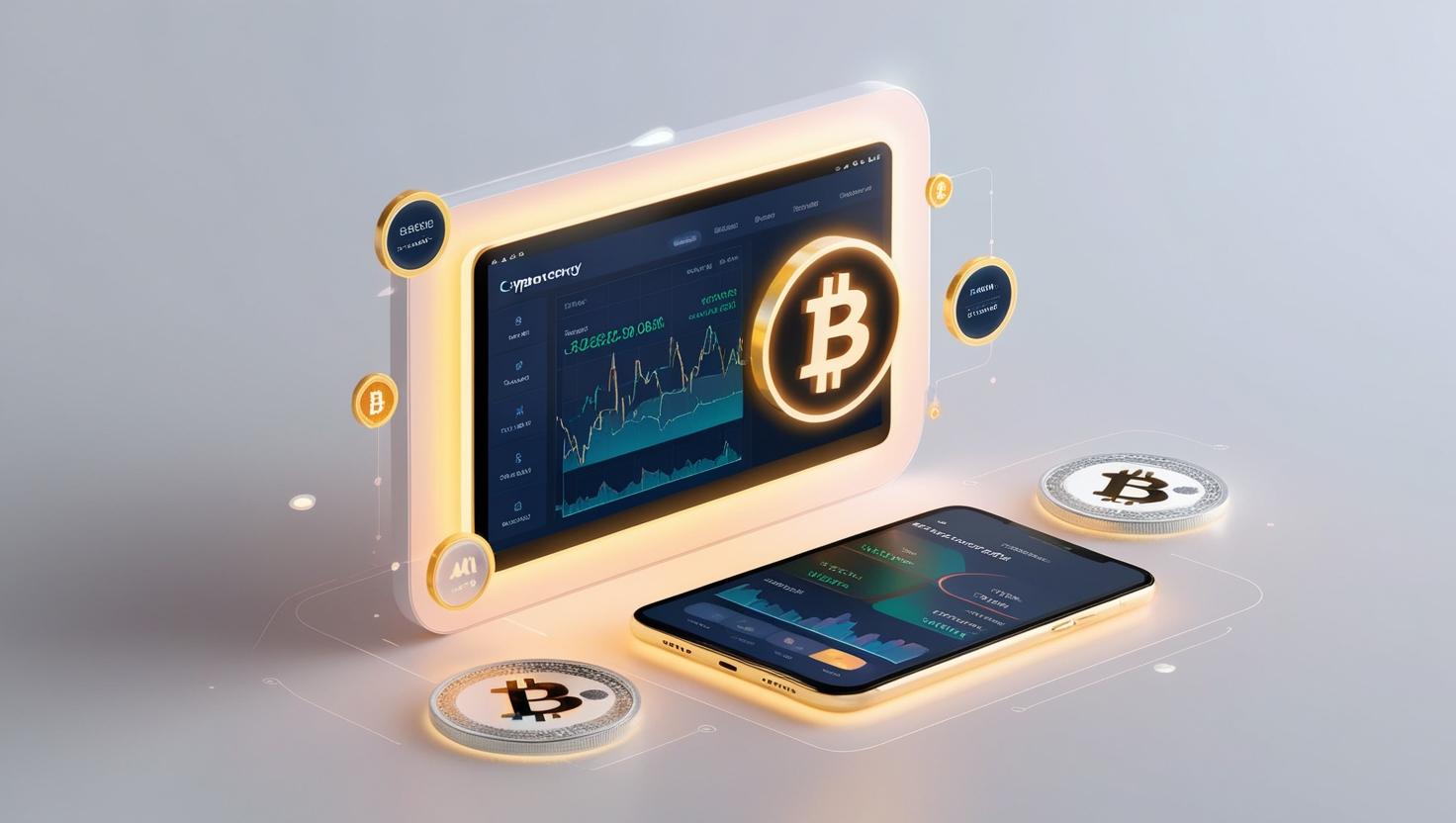 3D Glowing AI analyzing a crypto portfolio with risk management tools in a light style, no more element, no word.jpg