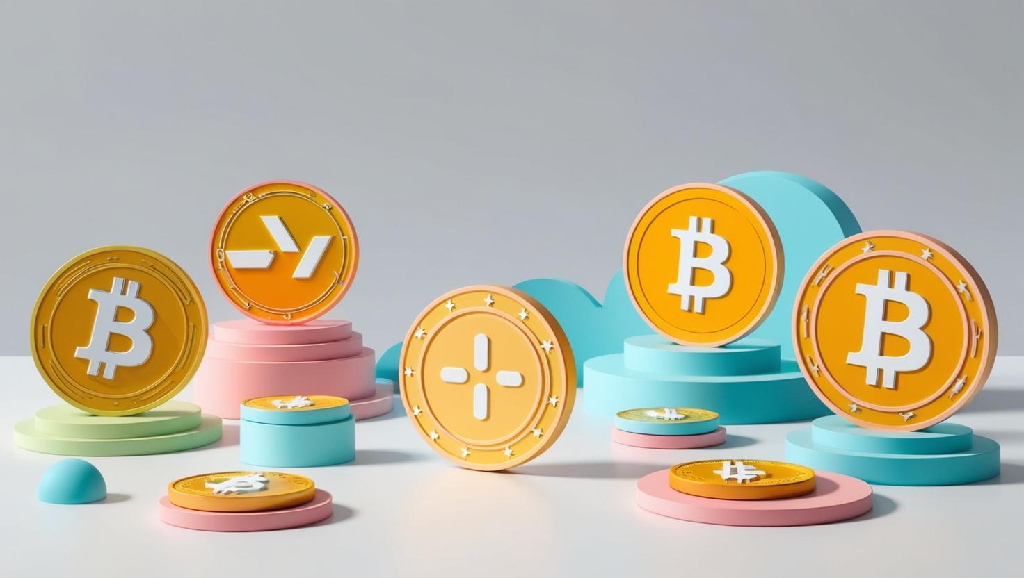 3D cryptocurrencies,icoins in a light style, no more element, no word.jpg